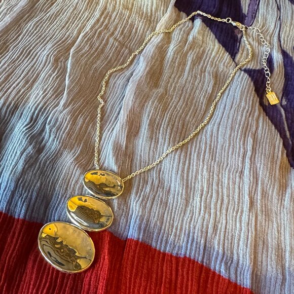 Robert Lee Morris RLM Necklace Modernist White Bronze Oval Pendant - Picture 5 of 7